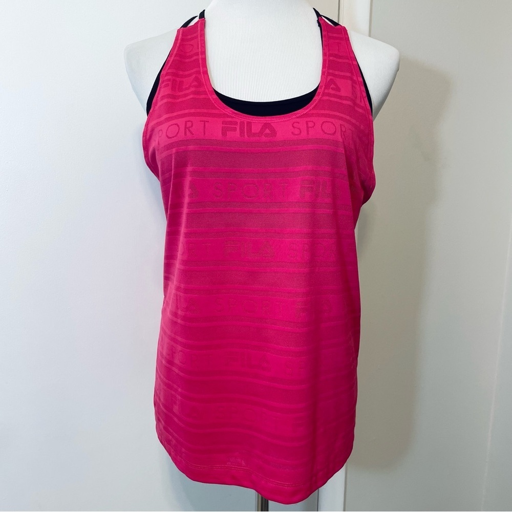 FILA Sport Pink Women’s Racerback Athletic Tank Top Built in Sports Bra Size M